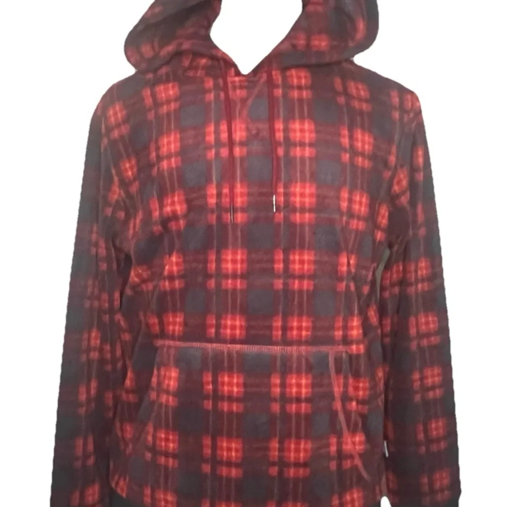 UNIONBAY Men’s NWT Hoodie M Red Plaid Microfleece Soft! - Picture 1 of 10
